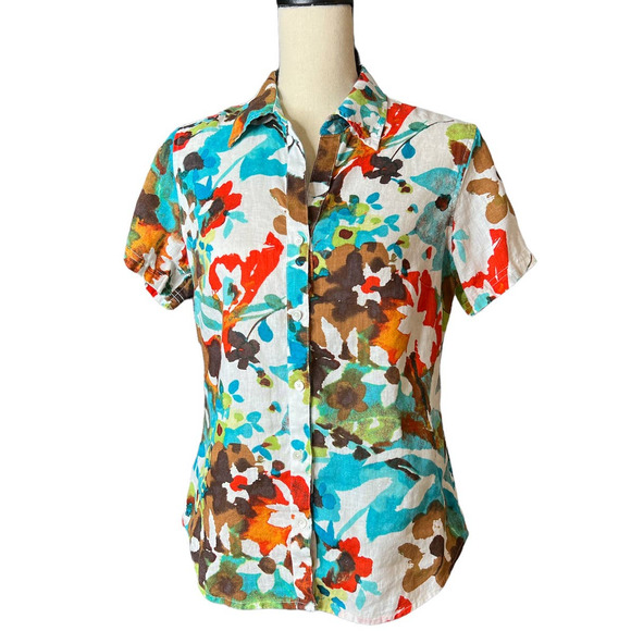 Tommy Bahama Women's Linen Shirt in Multicolored Floral Print Size Small - Picture 1 of 5